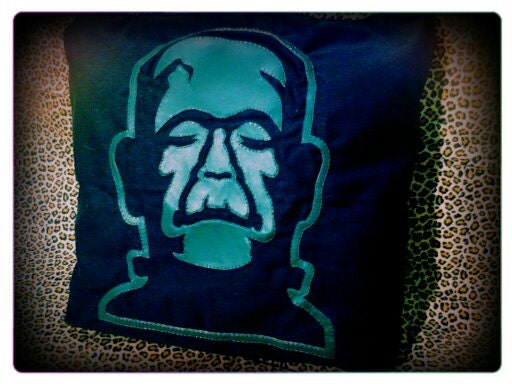 FREE SHIPPING Handmade Horror Movie FRANKENSTEIN Green Vinyl Silhouette Black Canvas Tote Handbag