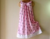 Summer NIGHTGOWNS, PINK, Silky Soft Polyester Nylon Knit, Size 6 or 8, Wide Eyelet Trim,  Kittens in Nightcaps, READY to Ship
