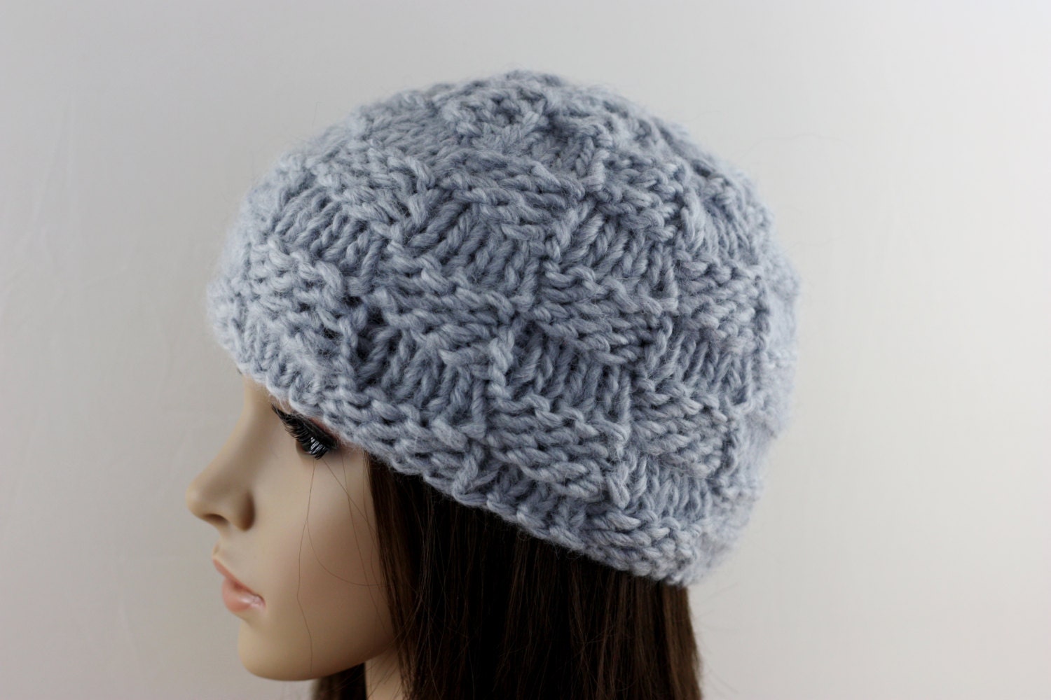 Women s Hat Hand Knit Beanie Pale Grey