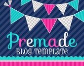 Blogger Template- Sweet Party Buntings: Navy Blue and Pink Design Il_170x135