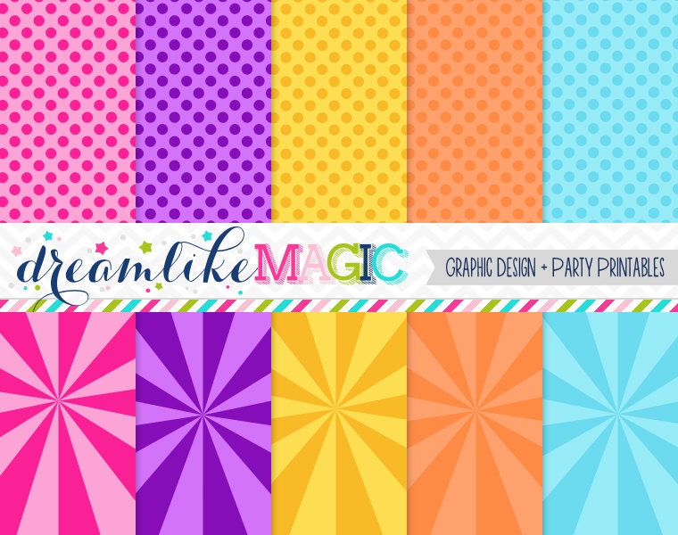 Sweet Circus Starburst and Dots- Digital Paper Pack for Personal or Commercial Use Il_170x135
