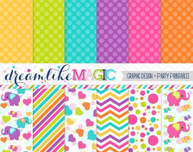 Sweet Elephant Love- Digital Paper Pack for Personal or Commercial Use Il_570xn