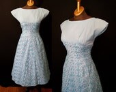 Darling 1950's aqua blue organza and embroidered polished cotton new look party dress vlv rockabilly pin up girl - size Small to Medium