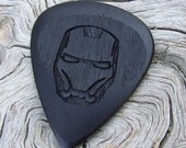 Wood Guitar Pick - Laser Engraved - Handmade African Blackwood Premium Guitar Pick - Iron Man
