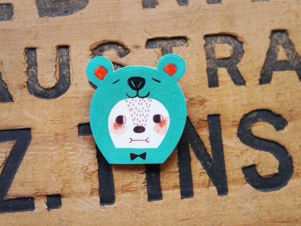 Sea Green Bear - Shrink Plastic Brooch