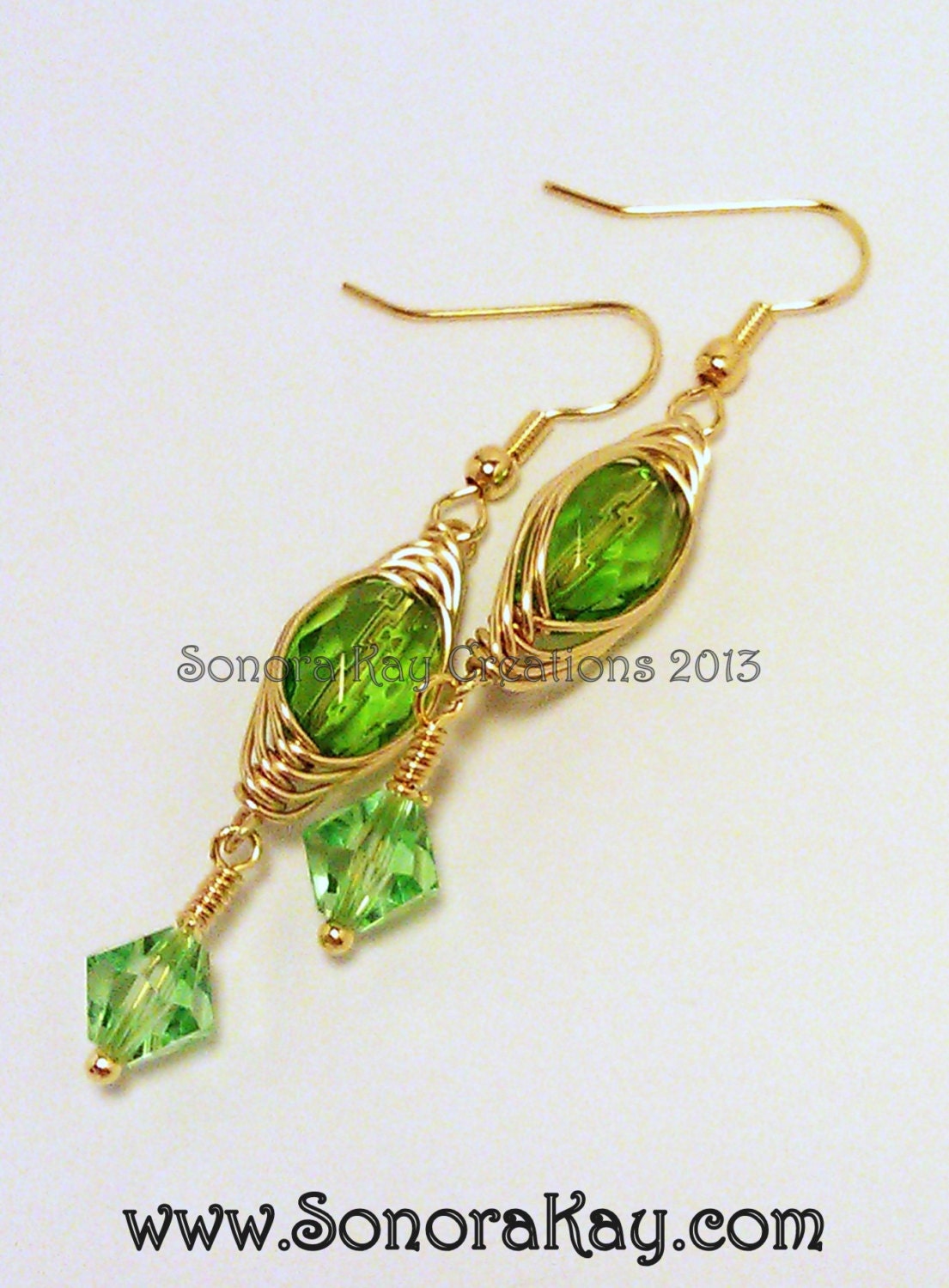 Herring Bone Wire Wrapped  Czech Glass Crystal Earrings Made To Order in Your Color Choice
