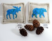 Balsam Fir Sachets, Maine Bear and Moose, Linen Sachet, Appliqued Sachet, Small Balsam Pillows