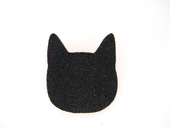 black cat glitter wooden brooch