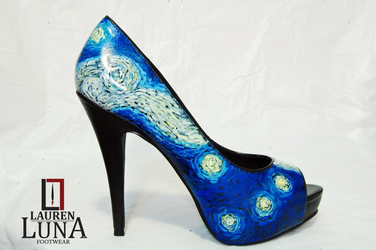Swirl Handpainted Leather Peeptoe Heels