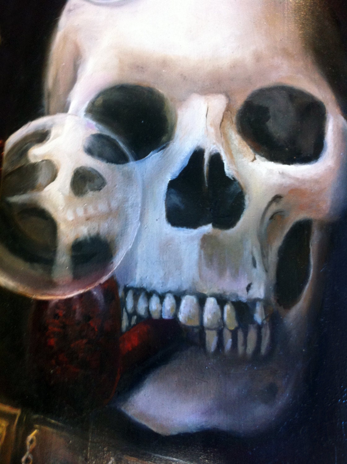 Vanitas III - Original Oil Painting on Skateboard Deck with Skull