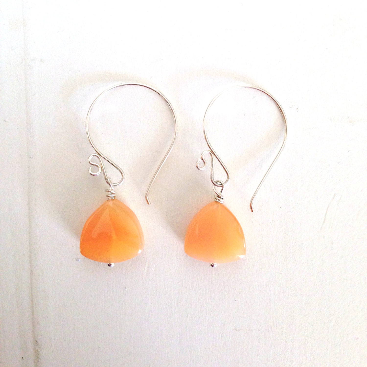 light smooth melon pumpkin orange carnelian triangles on sterling silver - cinnamon earrings