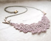 Lace Necklace - Laurelin - Rose Chrome Hazy Lilac Lavender Purple Lace Jewelry - Bridesmaid Necklace