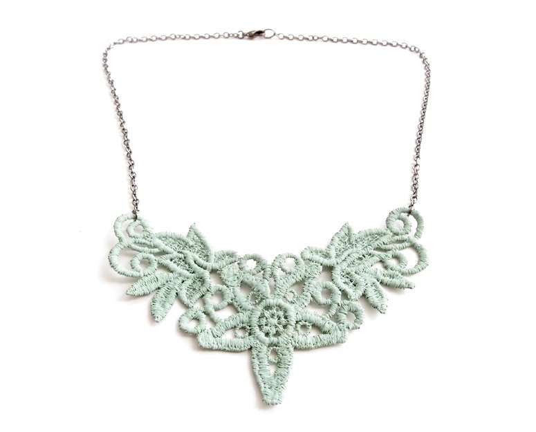 Mint Lace Necklace - Marianela in Soft Seafoam Mint - Pastel Lace Bridesmaid Jewelry