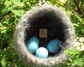 Felted Wool Bird Nest with Paper Mache Eggs