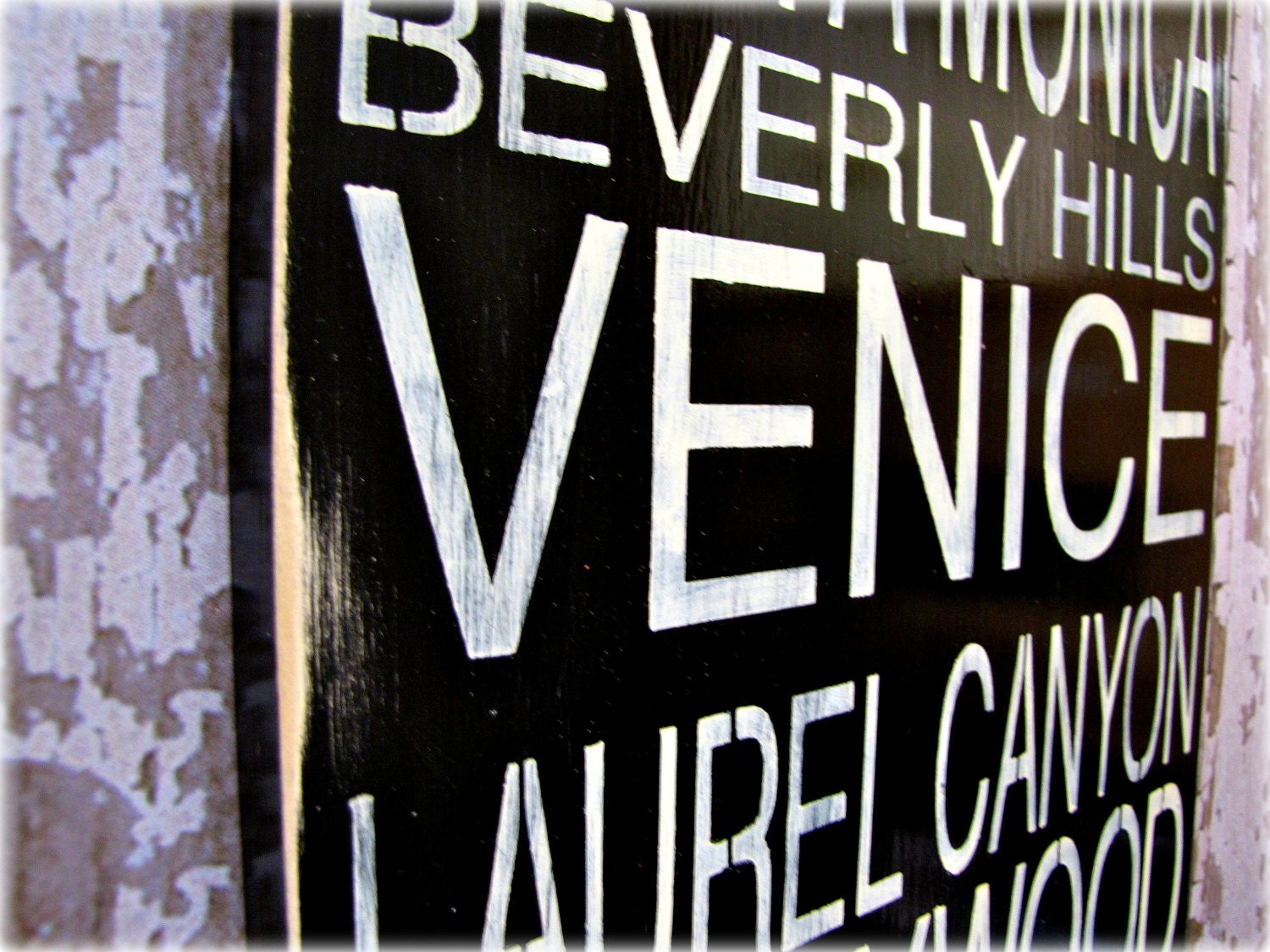 LOS ANGELES Subway Story Sign-Subway Scroll Inspired- Wooden Distressed Sign-California-Venice Beach