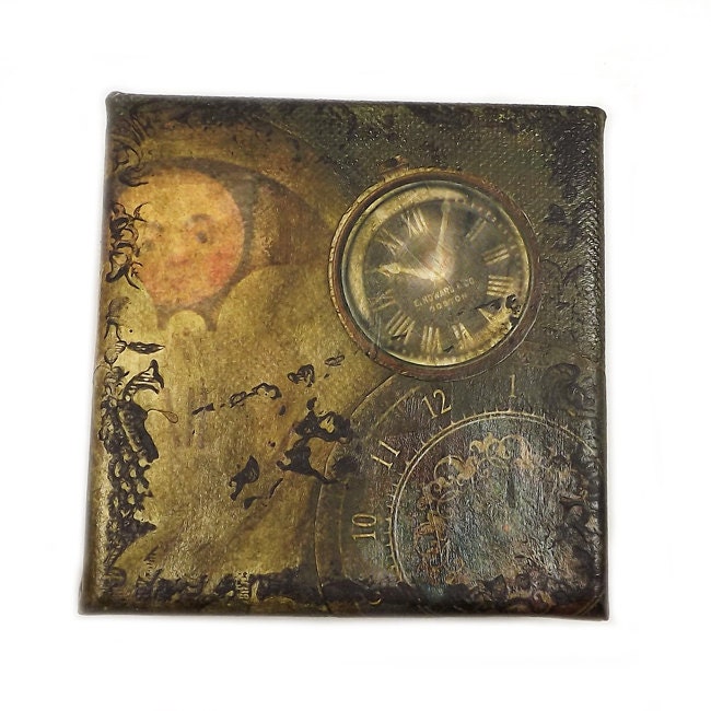 Acrylic Painting/Collage on Canvas - titled "Time after Time"