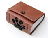 Beaded leather Journal Sketchbook Diary, handbound paw track animal footprint