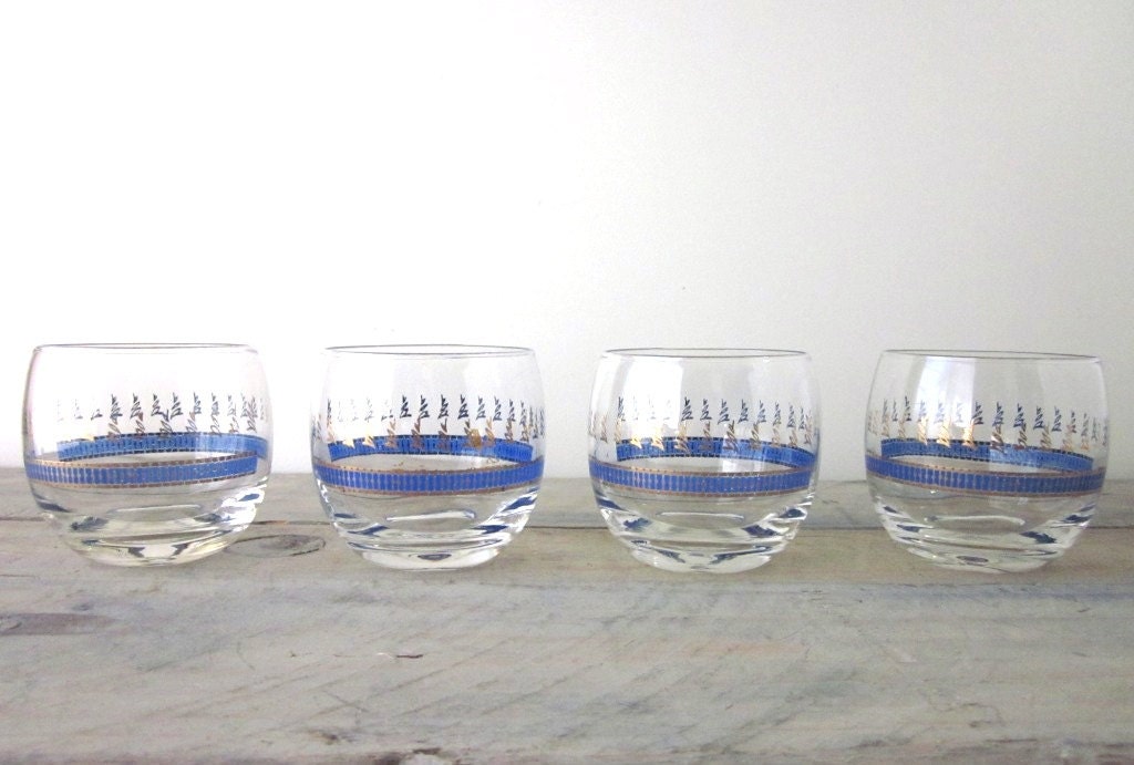 Vintage Roly Poly Glasses Set of Four Barware