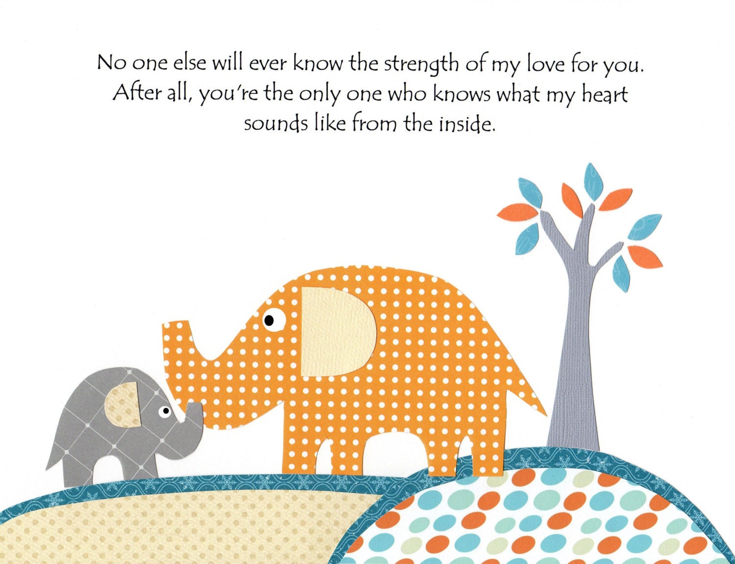 Nursery Art, Kids Wall Art, Baby Room Art Decor, Elephant, Orange, Gray, No One Else Will Ever Know, 8x10 Print