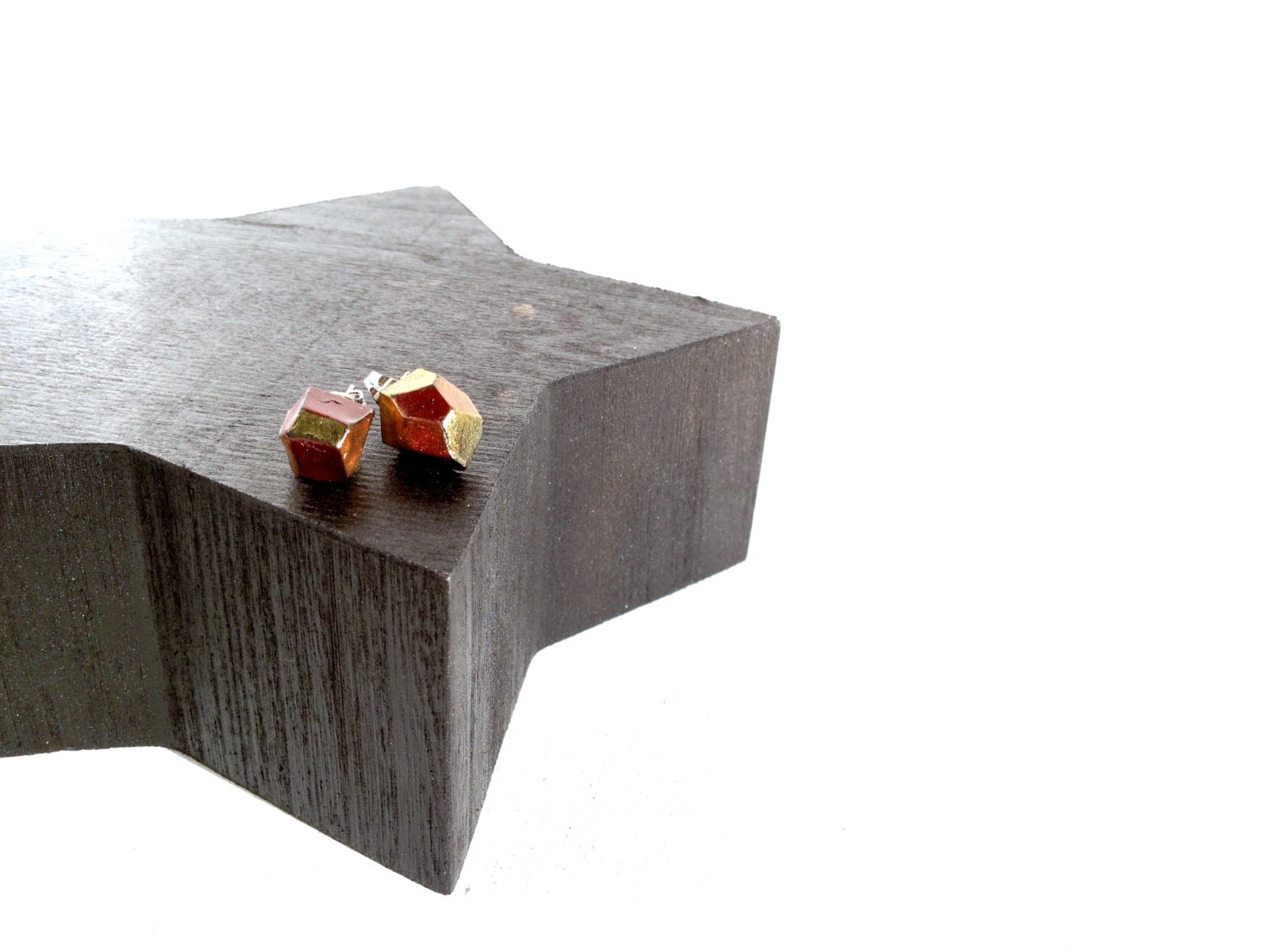 Space Glam Geometric Post Pierced Earrings in Warm Metallics: Copper, Bronze, and Gold by Roots and Wings Designs