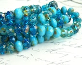 Czech crystal bermuda blue picasso rondell bead mix of (25) - ME225