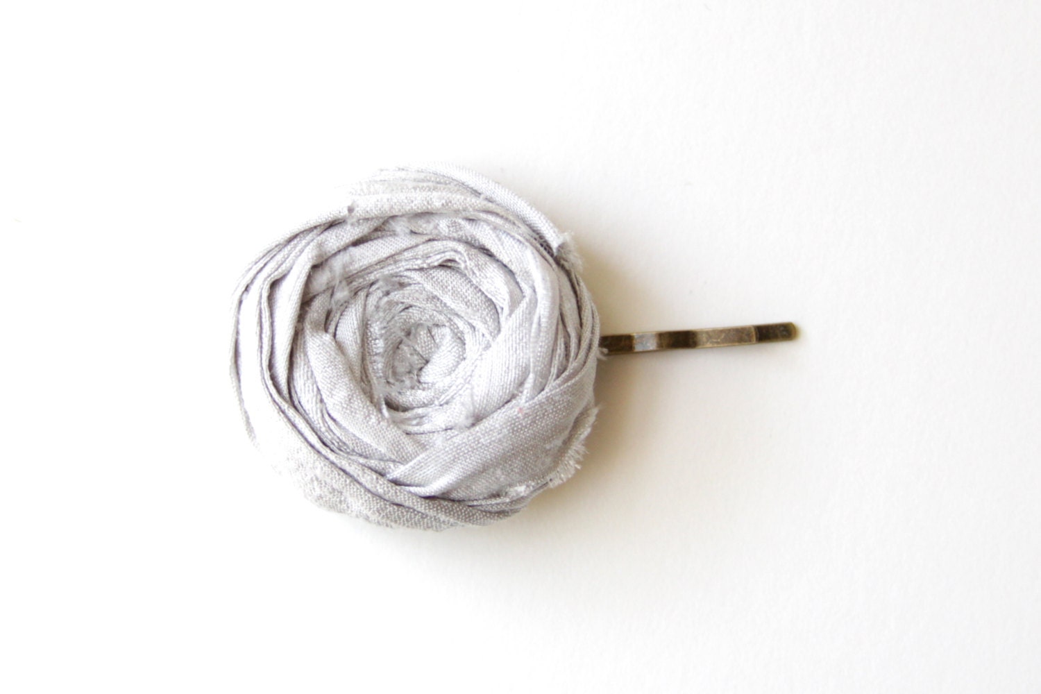 Silver Gray Silk Rosette Bobby Pin Silk Rosette Bobby Pin Gray Silver Rosette 1.5 inch