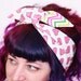 Reversible Wired Bow Headband, Pixel Hearts with Pink and Green Chevron Stripes