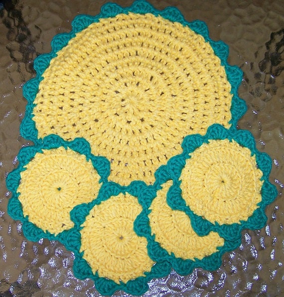 Handmade Crochet Sunflower Coasters and Hotpad Trivet Gift Set