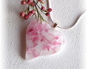 Fused Glass Heart Pendant Necklace -  Fused Glass Jewelry - Pink and White