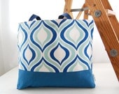 Large Aqua and Navy Geometric Tote