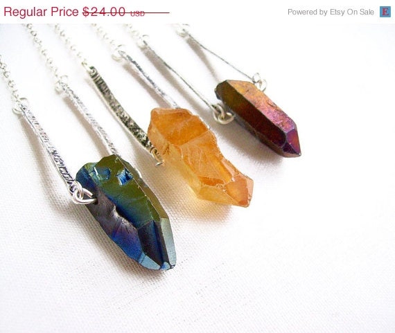 SUMMER SALE Aura Titanium Quartz Necklace -  Raw Quartz Crystal Pendant Necklace - Stone Necklace of Your Choice - Modern Tribal Lapidary