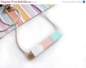 SUMMER SALE Pastel Stripe Polymer Clay Necklace, Mint Peach White Bar Necklace - Eat Me NOT Collection