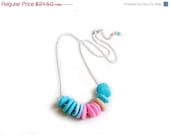 SUMMER SALE Pastel Geometric Necklace -  Babydoll Necklace in Teal, Pink, Tan,  Handmade Polymer Clay Beaded Necklace
