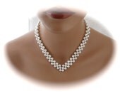 Bridal Jewelry Pearl V Necklace with White Swarovski Pearls Wedding Jewelry