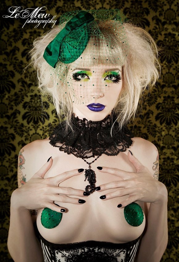 Emerald Green Silk Pasties Swarovski rhinestone