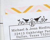 Custom Rubber Stamp - Self Inking Address Stamp - Two Birds in Love Square
