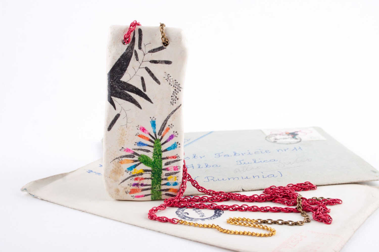 Nature Drawing Pendant / Flowers Necklace - FREE SHIPPING