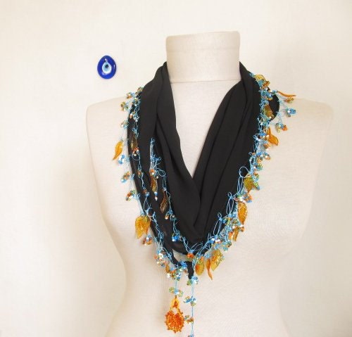 chiffon scarf black scarf  woman scarves turkish scarf Oya Scarf-