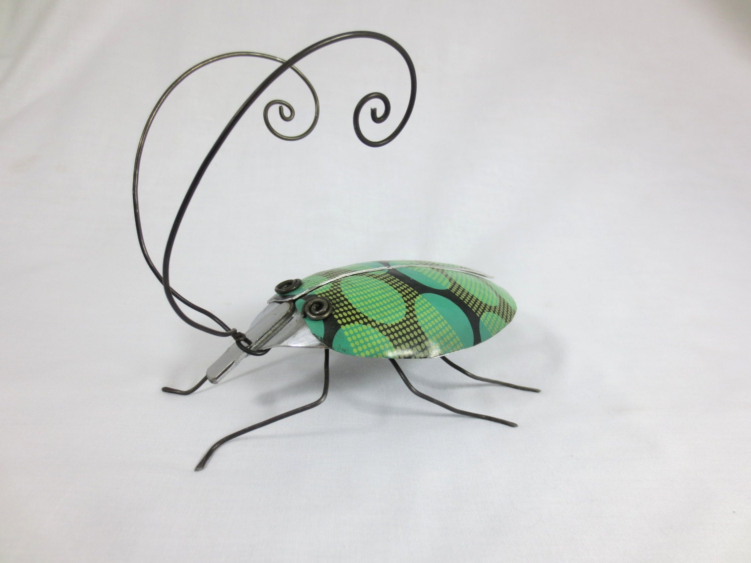Green Funky Spoon Beetle With Crazy Wing Casings Repurposed Art