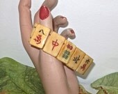 Vintage Antique 1930's Bone MAH JONG Tile Bracelet-Carved Chinese Calligraphy Jewelry