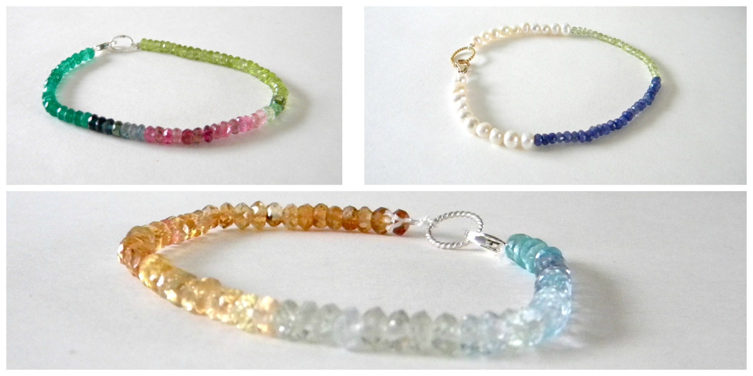 Custom Birthstone Bracelet.  Gold or Silver. Gemstones.  Mother's Gift