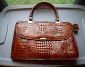 Vintage 70s Retro MIDO Purse Satchel Handbag Brown Embossed Alligator Faux Leather, fit small laptop