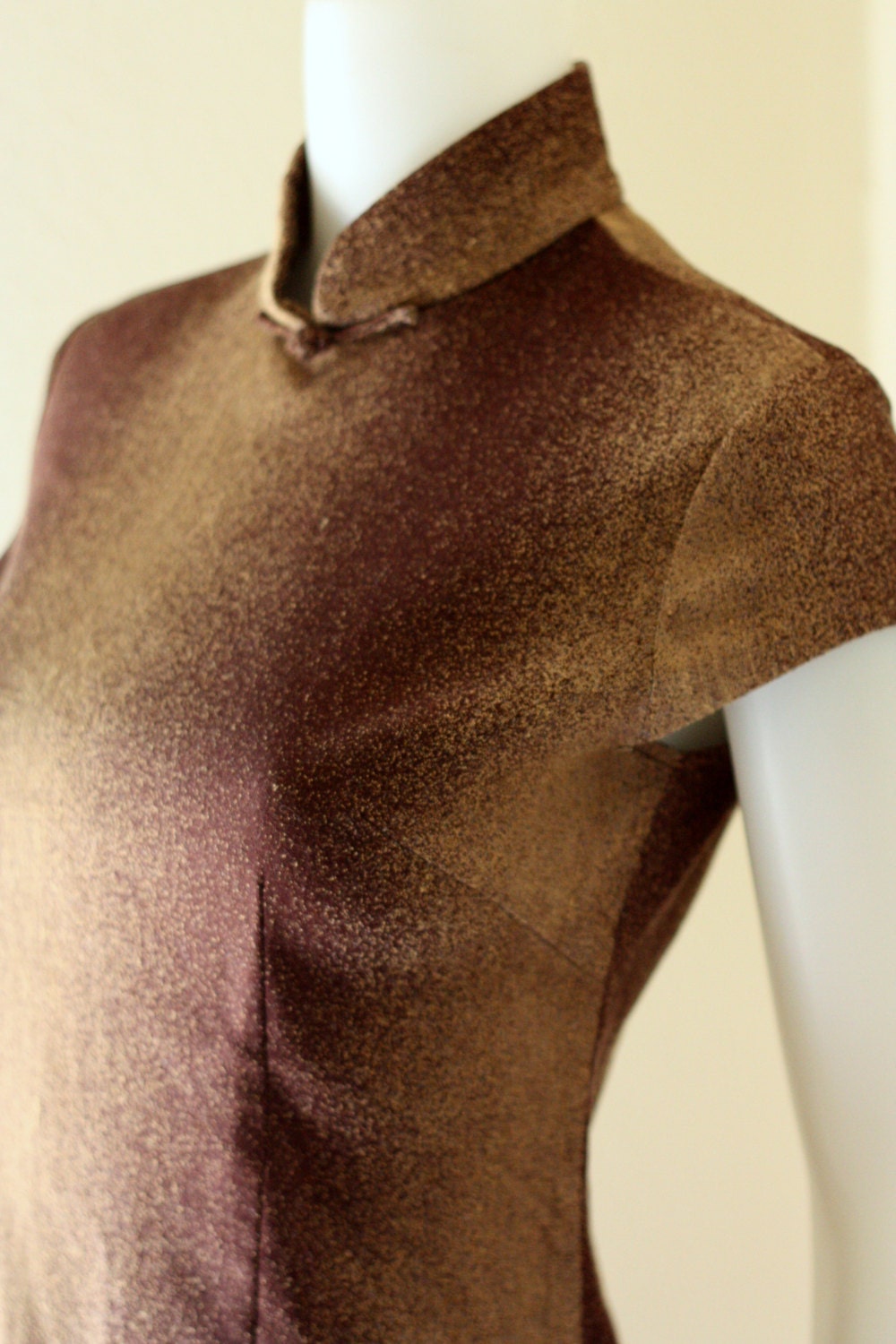 Avant Garde Body Con Brown and Tan Cheongsam Dress - Sz M