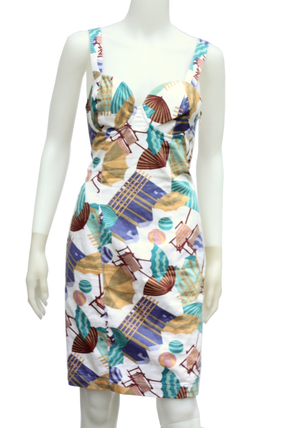 MONDI Summer Beach Umbrella Graphic Print Body Con Wiggle Dress - Sz M