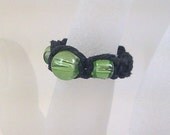 Black Hemp Ring with Green Glass Beads