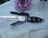 Athame, shabby Chic witch blade, purple flowers