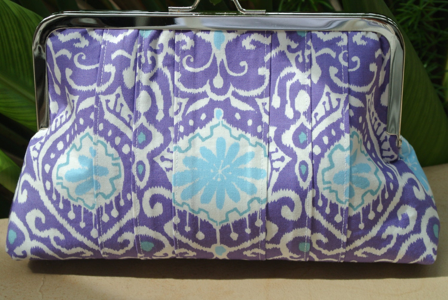 Purple and Light Blue Ikat Patterned Clutch Handbag