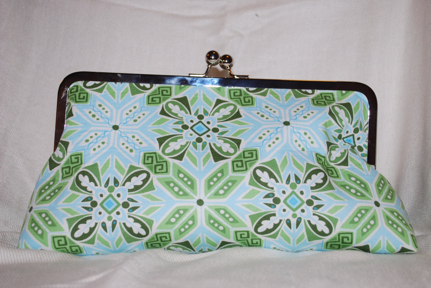 Spring Green and Light Blue Geometrical Patterned Clutch/Crossbody Handbag