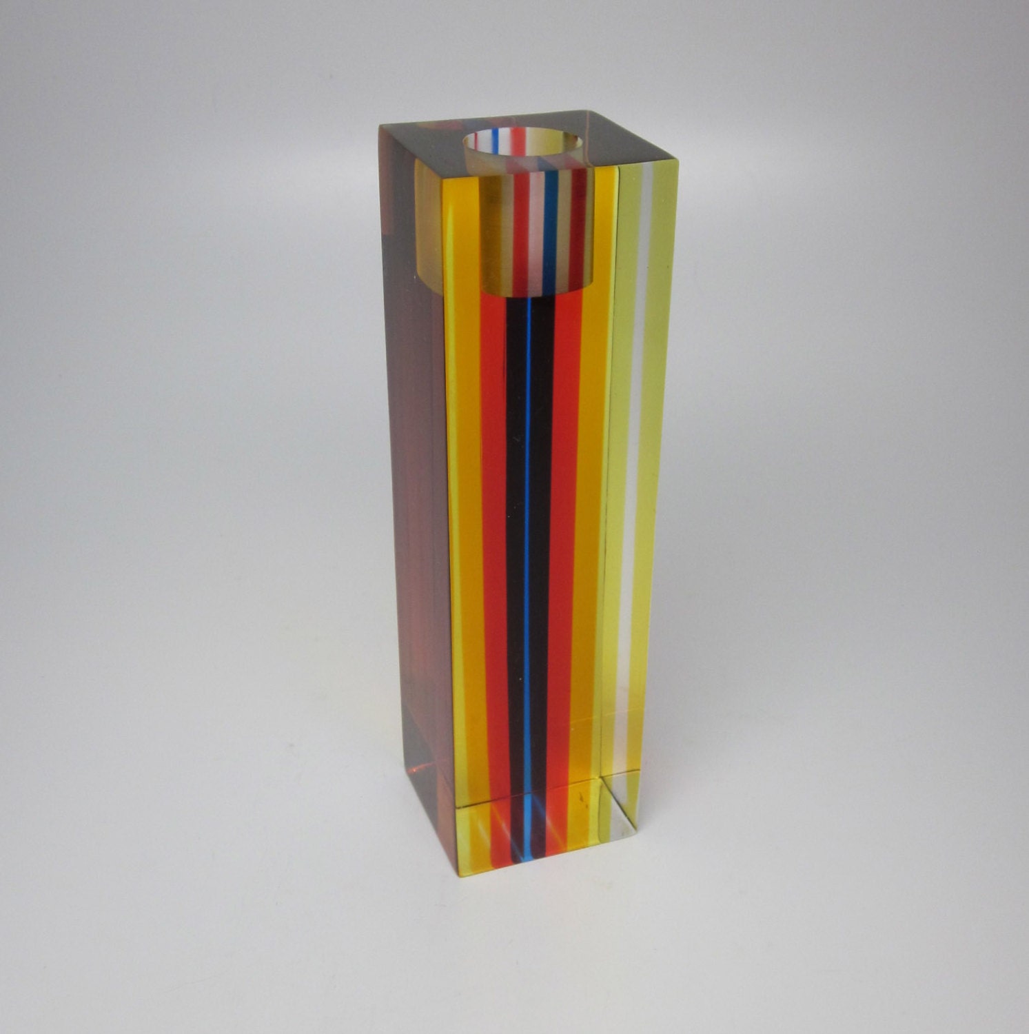 Mod Striped Lucite Candle Holder