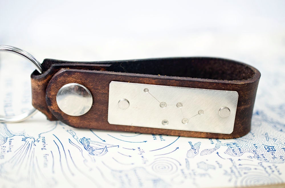 Cassiopeia Constellation Snap Leather Keychain